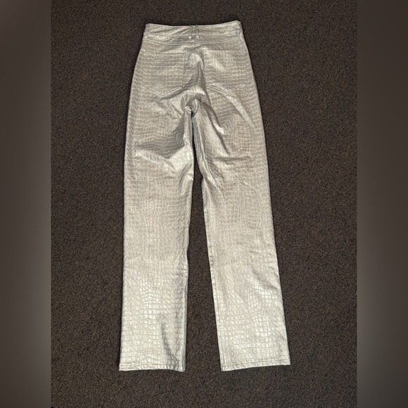 Naked Wardrobe Silver Crocodile Faux Leather Bootcut Pants Size Small - Picture 3 of 11